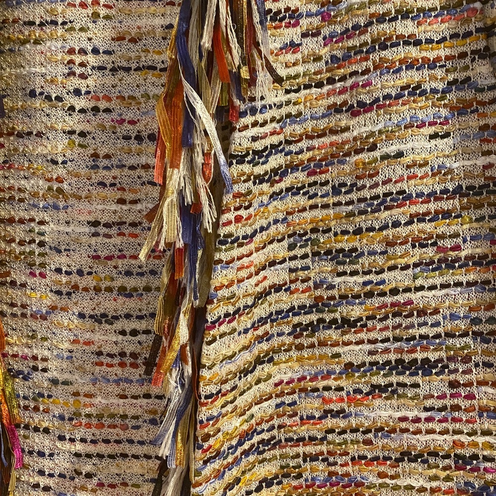 St. John Colorful Multicolor Long Open Cardigan with Fringe Size Petite P - Picture 3 of 4